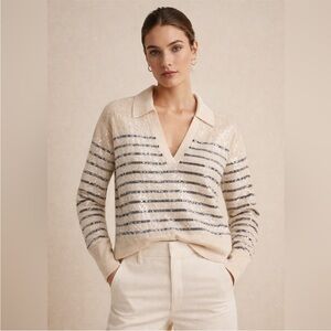 J. Crew Collared sequin sweater in stripe